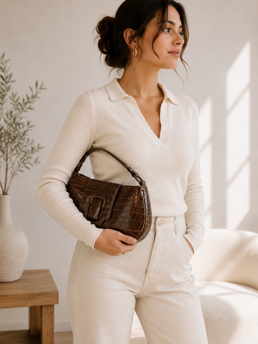 Vintage Dark Brown Faux Croc Shoulder Bag – Patent Faux Leather – 90s/Y2K Style